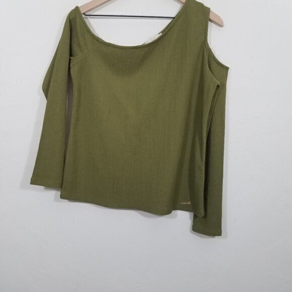 MICHAEL Michael Kors Cool Shoulder Long Sleeve Top Blouse Green Size M